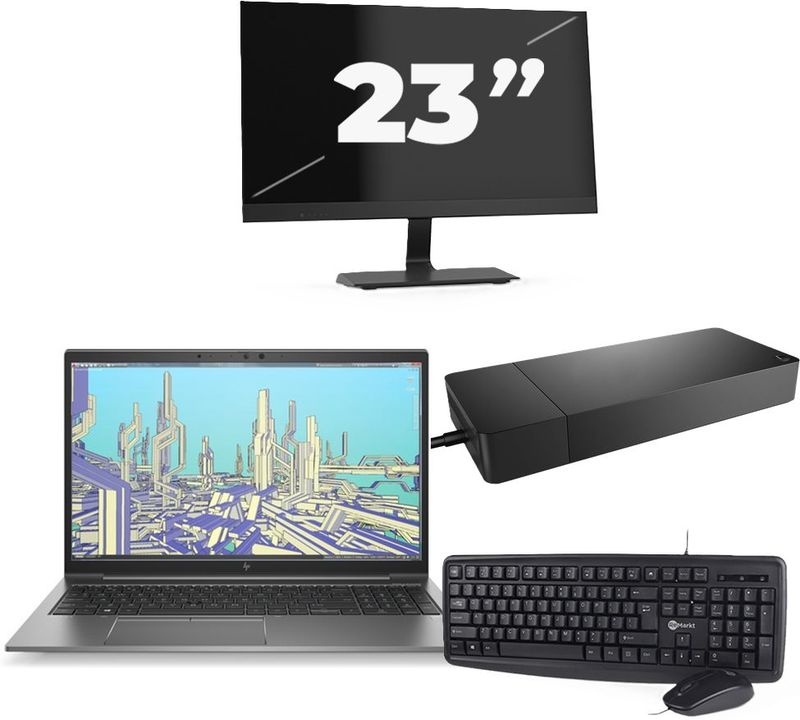 HP ZBook Firefly 15 G8 - Intel Core i7-11e Generatie - 15 inch - 16GB RAM - 256GB SSD - Windows 11 Home + 1x 23 inch Monitor Zichtbare schade