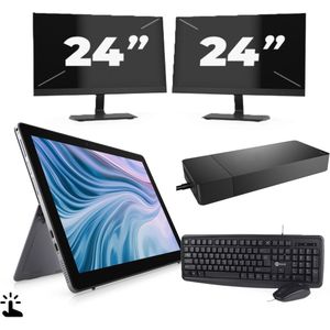 Dell Latitude 7210 - Intel Core i7-10e Generatie - 12 inch - Touch - 16GB RAM - 256GB SSD - Windows 11 Home + 2x 24 inch Monitor Zichtbaar gebruikt