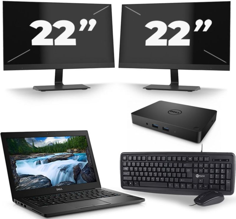 Dell Latitude 3400 - Intel Core i5-8e Generatie - 14 inch - 16GB RAM - 256GB SSD - Windows 11 + 2x 22 inch Monitor Nette Staat