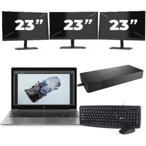 HP ZBook 15u G6 - Intel Core i7-8e Generatie - 15 inch - 16GB RAM - 256GB SSD - Windows 11 + 3x 23 inch Monitor Zichtbaar gebruikt