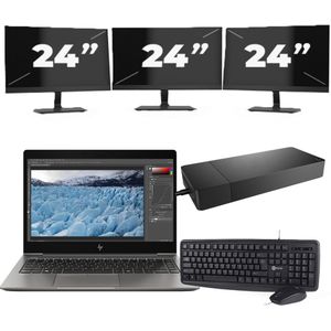 HP ZBook 14u G6 - Intel Core i7-8e Generatie - 14 inch - 16GB RAM - 256GB SSD - Windows 11 + 3x 24 inch Monitor Zichtbaar gebruikt