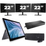 Dell Latitude 7210 - Intel Core i7-10e Generatie - 12 inch - 16GB RAM - 256GB SSD - Windows 11 Home + 3x 22 inch Monitor Zichtbaar gebruikt