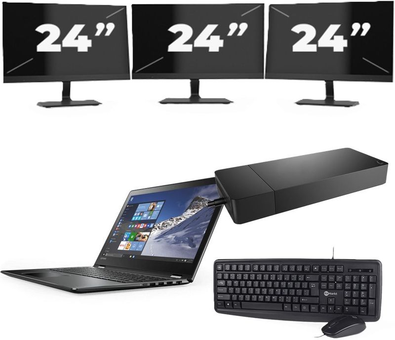 Lenovo ThinkPad X1 Yoga Gen 4 - Intel Core i7-8e Generatie - 14 inch - 16GB RAM - 256GB SSD - Windows 11 Home + 3x 24 inch Monitor Zichtbaar gebruikt