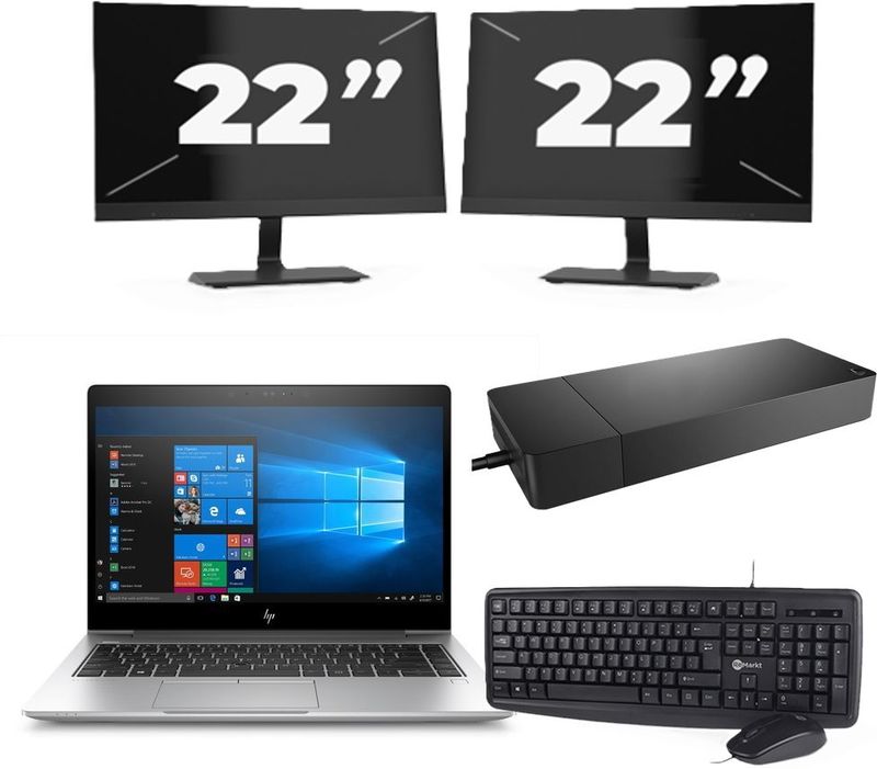 HP EliteBook x360 830 G7 - Intel Core i5-10e Generatie - 13 inch - 16GB RAM - 256GB SSD - Windows 11 Home + 2x 22 inch Monitor Zichtbaar gebruikt