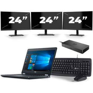 Dell Latitude E5470 - Intel Core i5-6e Generatie - 14 inch - 8GB RAM - 256GB SSD - Windows 11 + 3x 24 inch Monitor Zichtbaar gebruikt