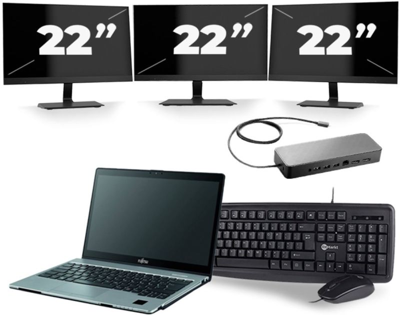 Fujitsu LifeBook S938 - Intel Core i7-8e Generatie - 13 inch - 16GB RAM - 256GB SSD - Windows 11 + 3x 22 inch Monitor Zichtbaar gebruikt