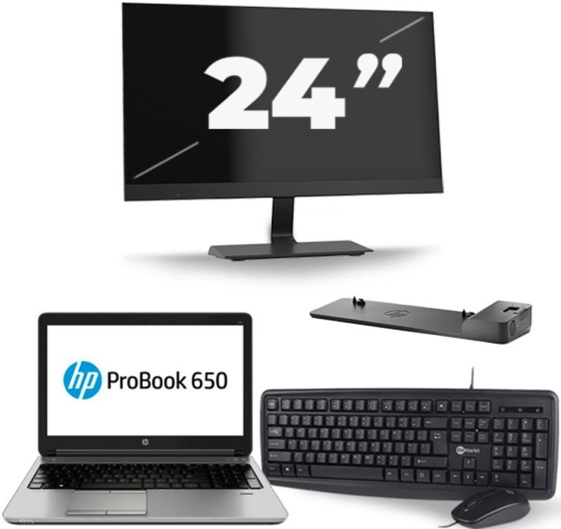 HP ProBook 650 G3 - Intel Core i7-7e Generatie - 15 inch - 16GB RAM - 256GB SSD - Windows 11 + 1x 24 inch Monitor Zichtbaar gebruikt