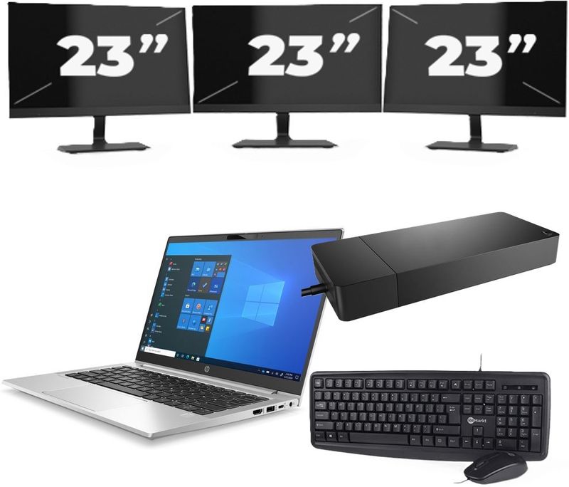 HP ProBook 430 G8 - Intel Core i3-11e Generatie - 13 inch - 16GB RAM - 256GB SSD - Windows 11 Home + 3x 23 inch Monitor Zichtbare schade