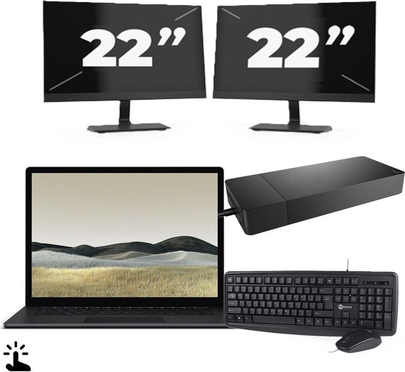 Microsoft Surface Laptop 3 - Intel Core i7-10e Generatie - 15 inch - Touch - 16GB RAM - 256GB SSD - Windows 11 Home + 2x 22 inch Monitor Nette Staat