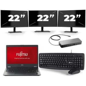 Fujitsu LifeBook U728 - Intel Core i5-8e Generatie - 12 inch - 16GB RAM - 512GB SSD - Windows 11 + 3x 22 inch Monitor Nette Staat