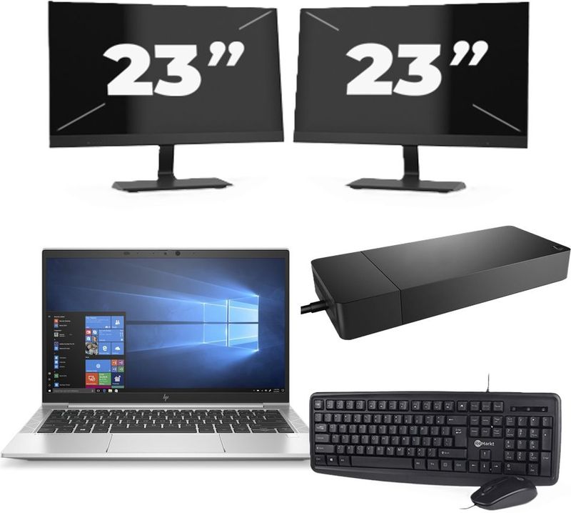 HP EliteBook 830 G7 - Intel Core i7-10e Generatie - 13 inch - 16GB RAM - 256GB SSD - Windows 11 + 2x 23 inch Monitor Nette Staat