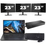 Lenovo E15 - Intel Core i3-10e Generatie - 15 inch - 16GB RAM - 256GB SSD - Windows 11 Home + 3x 23 inch Monitor Zichtbaar gebruikt