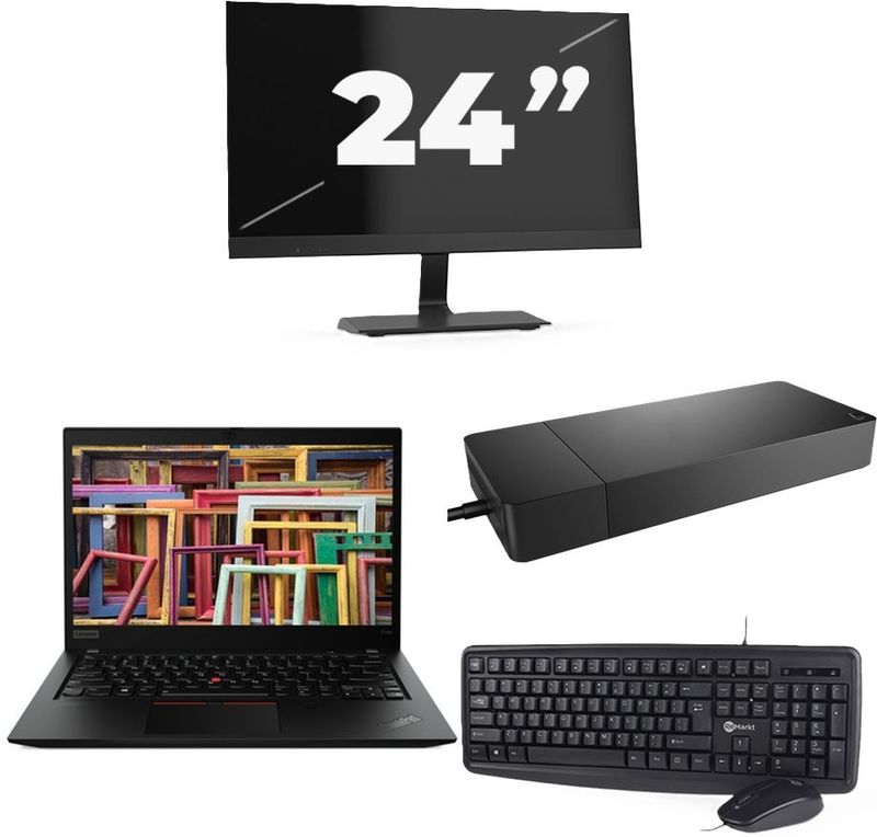 Lenovo ThinkPad T14s Gen 1 - Intel Core i7-10e Generatie - 14 inch - 16GB RAM - 256GB SSD - Windows 11 Home + 1x 24 inch Monitor Nette Staat