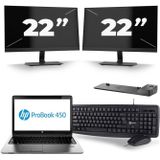 HP ProBook 450 G1 - Intel Core i5-4e Generatie - 15 inch - 8GB RAM - 256GB SSD - Windows 11 + 2x 22 inch Monitor Nette Staat