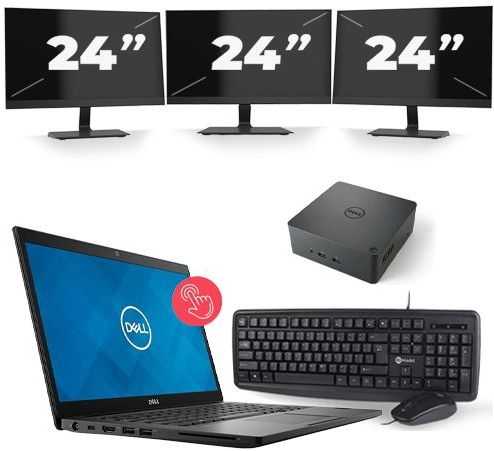 Dell Latitude 7490 - Intel Core i7-8e Generatie - 14 inch - Touch - 16GB RAM - 512GB SSD - Windows 11 + 3x 24 inch Monitor Nette Staat