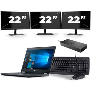 Dell Latitude E5470 - Intel Core i5-6e Generatie - 14 inch - 8GB RAM - 256GB SSD - Windows 11 + 3x 22 inch Monitor Zichtbaar gebruikt