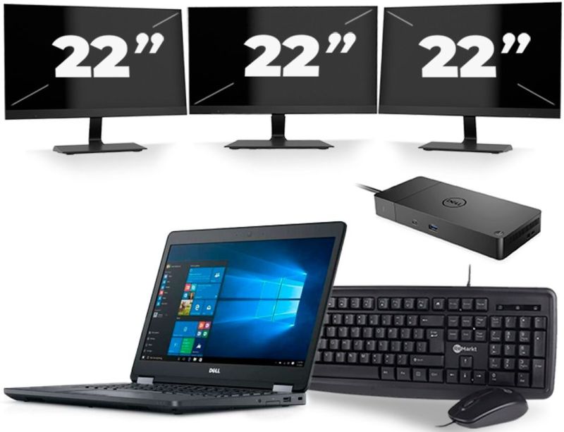 Dell Latitude E5470 - Intel Core i5-6e Generatie - 14 inch - 8GB RAM - 256GB SSD - Windows 11 + 3x 22 inch Monitor Zichtbaar gebruikt