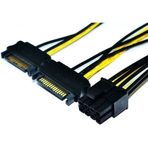Dual 15Pin SATA Male to 8 (6+2) Pin Female Graphic Card Power Cable, Approx 20CM