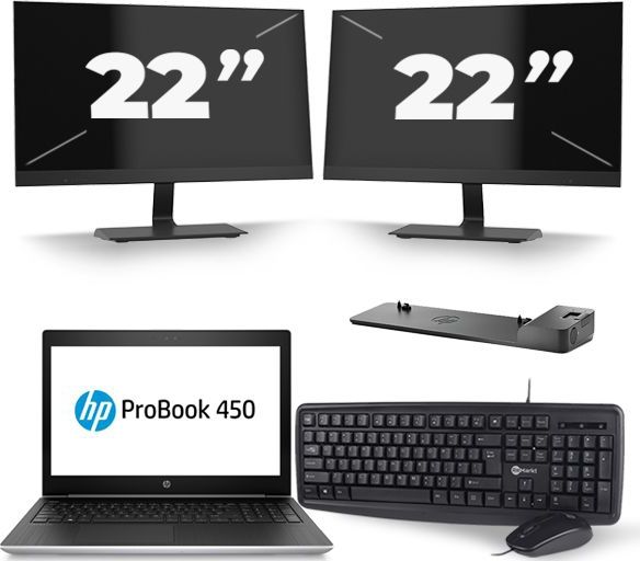 HP ProBook 450 G5 - Intel Core i5-8e Generatie - 15 inch - 16GB RAM - 512GB SSD - Windows 11 + 2x 22 inch Monitor Zichtbaar gebruikt