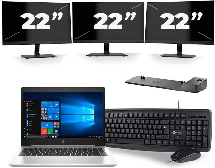 HP ProBook 445 G7 - AMD Ryzen 3 4300U - 14 inch - 16GB RAM - 512GB SSD - Windows 10 + 3x 22 inch Monitor Nette Staat