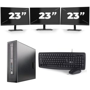 HP EliteDesk 800 G2 SFF - Intel Core i5-6e Generatie - 8GB RAM - 256GB SSD - Windows 11 + 3x 23 inch Monitor Nette Staat