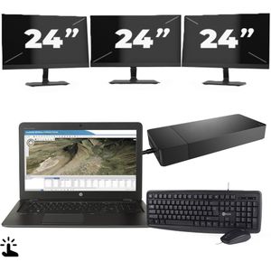 HP ZBook 15u G3 - Intel Core i7-6e Generatie - 15 inch - Touch - 16GB RAM - 256GB SSD - Windows 11 Home + 3x 24 inch Monitor Zichtbare schade