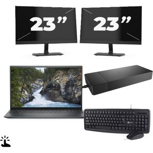 Dell Inspiron 5515 - AMD Ryzen 7 5700U - 15 inch - Touch - 16GB RAM - 256GB SSD - Windows 11 Home + 2x 23 inch Monitor Nette Staat