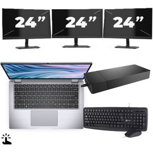 Dell Latitude 7410 - Intel Core i5-10e Generatie - 14 inch - Touch - 16GB RAM - 256GB SSD - Windows 11 Home + 3x 24 inch Monitor Zichtbaar gebruikt