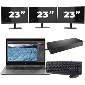 HP ZBook 14u G6 - Intel Core i7-8e Generatie - 14 inch - 16GB RAM - 256GB SSD - Windows 11 + 3x 23 inch Monitor Zichtbaar gebruikt