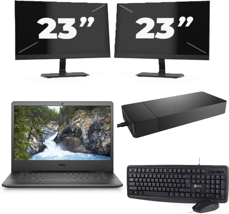 Dell Vostro 3400 - Intel Core i5-11e Generatie - 14 inch - 8GB RAM - 256GB SSD - Windows 11 Home + 2x 23 inch Monitor Nette Staat