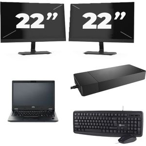 Fujitsu LIFEBOOK E5410 - Intel Core i3-10e Generatie - 14 inch - 16GB RAM - 256GB SSD - Windows 11 Home + 2x 22 inch Monitor Zichtbaar gebruikt