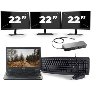 Fujitsu LifeBook U727 - Intel Core i7-7e Generatie - 12 inch - 16GB RAM - 256GB SSD - Windows 11 + 3x 22 inch Monitor Nette Staat