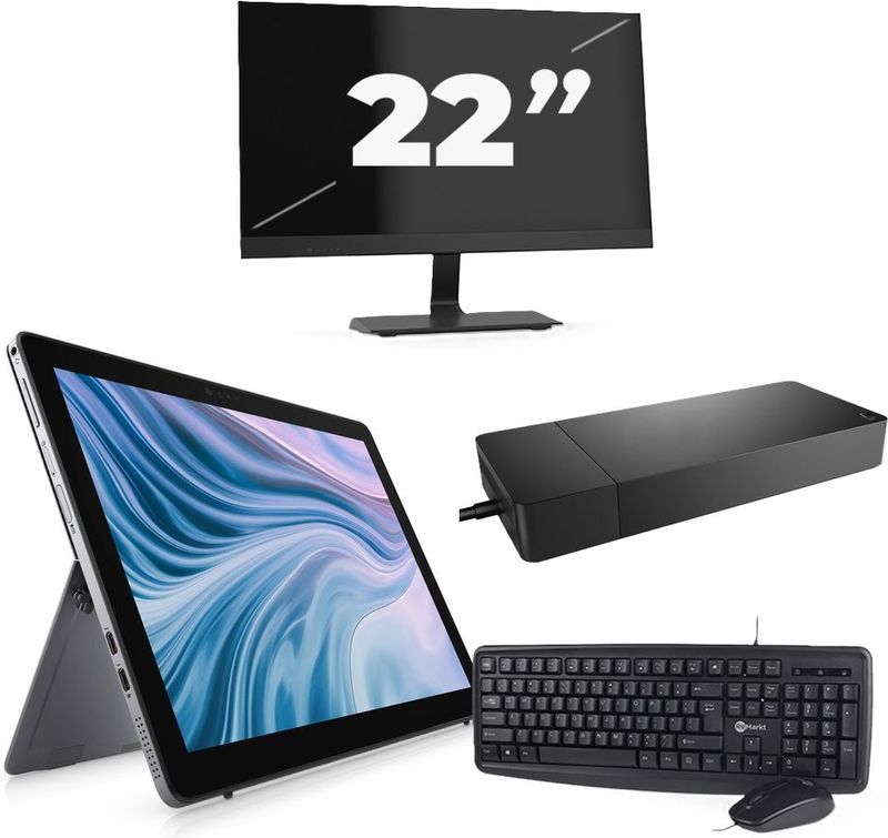 Dell Latitude 7210 - Intel Core i7-10e Generatie - 12 inch - 16GB RAM - 256GB SSD - Windows 11 Home + 1x 22 inch Monitor Zichtbaar gebruikt