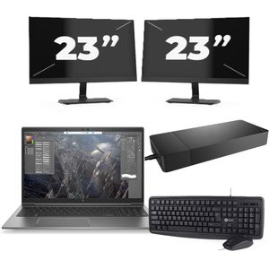 HP ZBook Firefly 15 G7 - Intel Core i7-10e Generatie - 15 inch - 16GB RAM - 256GB SSD - Windows 11 + 2x 23 inch Monitor Zichtbaar gebruikt