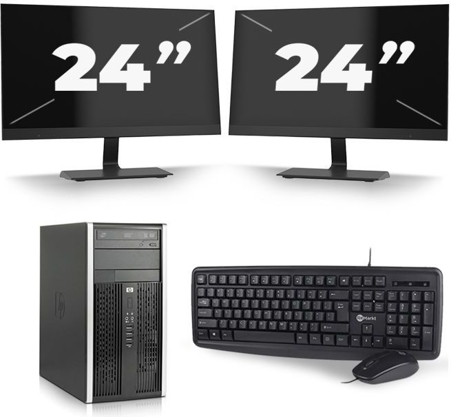 HP Compaq Pro 6300 Micro Tower - Intel Core i3-3e Generatie - 8GB RAM - 128GB SSD - Windows 10 + 2x 24 inch Monitor Nette Staat