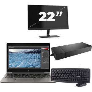 HP ZBook 14u G6 - Intel Core i7-8e Generatie - 14 inch - 16GB RAM - 256GB SSD - Windows 11 + 1x 22 inch Monitor Zichtbaar gebruikt