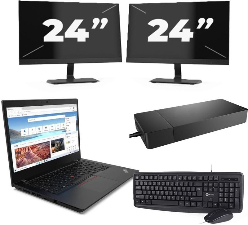 Lenovo ThinkPad L14 Gen 2 - Intel Core i5-11e Generatie - 14 inch - 16GB RAM - 256GB SSD - Windows 11 Home + 2x 24 inch Monitor Nette Staat