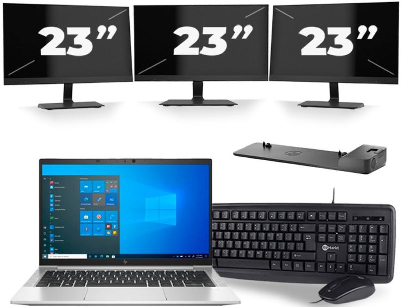 HP EliteBook 830 G8 - Intel Core i5-11e Generatie - 13 inch - 16GB RAM - 256GB SSD - Windows 11 + 3x 23 inch Monitor Nette Staat