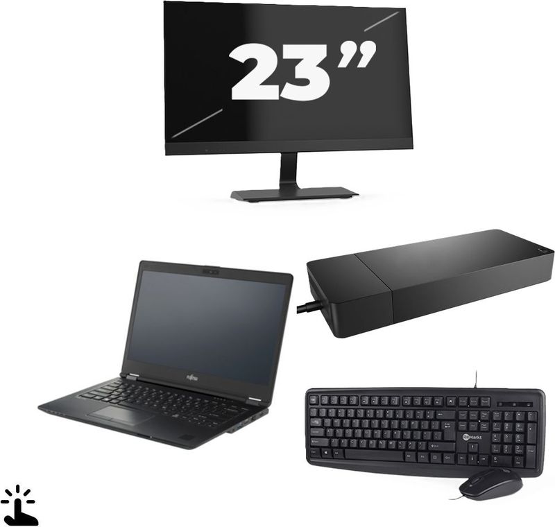 Fujitsu Lifebook U7410 - Intel Core i5-10e Generatie - 14 inch - Touch - 16GB RAM - 256GB SSD - Windows 11 Home + 1x 23 inch Monitor Nette Staat