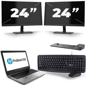 HP ProBook 650 G1 - Intel Core i5-4e Generatie - 15 inch - 8GB RAM - 256GB SSD - Windows 11 + 2x 24 inch Monitor Zichtbaar gebruikt