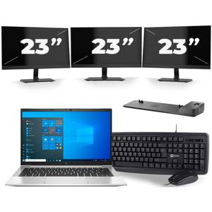 HP EliteBook 830 G8 - Intel Core i5-11e Generatie - 13 inch - 16GB RAM - 256GB SSD - Windows 11 + 3x 23 inch Monitor Zichtbare schade