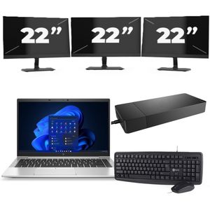 HP EliteBook 845 G8 - AMD Ryzen 7 PRO 5850U - 14 inch - 16GB RAM - 256GB SSD - Windows 11 Home + 3x 22 inch Monitor Nette Staat