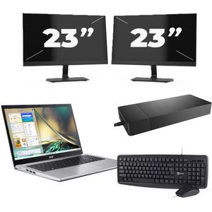 Acer Aspire A315-44P - AMD Ryzen 7 5700U - 15 inch - 16GB RAM - 256GB SSD - Windows 11 Home + 2x 23 inch Monitor Nette Staat