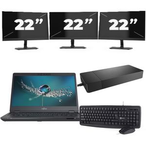 Fujitsu LIFEBOOK U7311 - Intel Core i5-11e Generatie - 13 inch - 16GB RAM - 256GB SSD - Windows 11 Home + 3x 22 inch Monitor Nette Staat