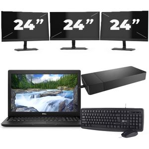 Dell Latitude 3500 - Intel Core i5-8e Generatie - 15 inch - 16GB RAM - 256GB SSD - Windows 11 Home + 3x 24 inch Monitor Nette Staat