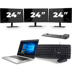 HP ProBook 430 G7 - Intel Core i3-10e Generatie - 13 inch - 16GB RAM - 256GB SSD - Windows 11 + 3x 24 inch Monitor Nette Staat