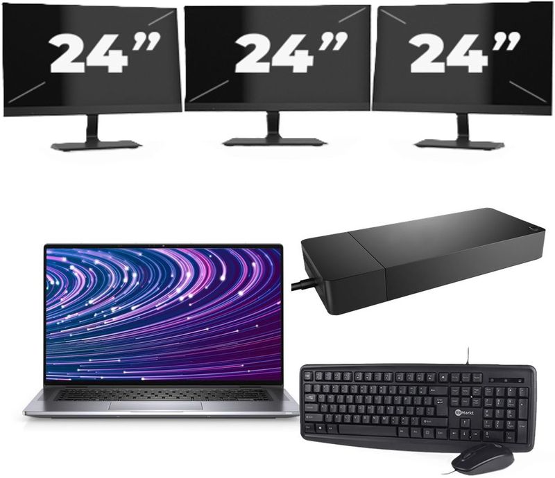 Dell Latitude 9520 - Intel Core i7-11e Generatie - 15 inch - 16GB RAM - 256GB SSD - Windows 11 Home + 3x 24 inch Monitor Nette Staat