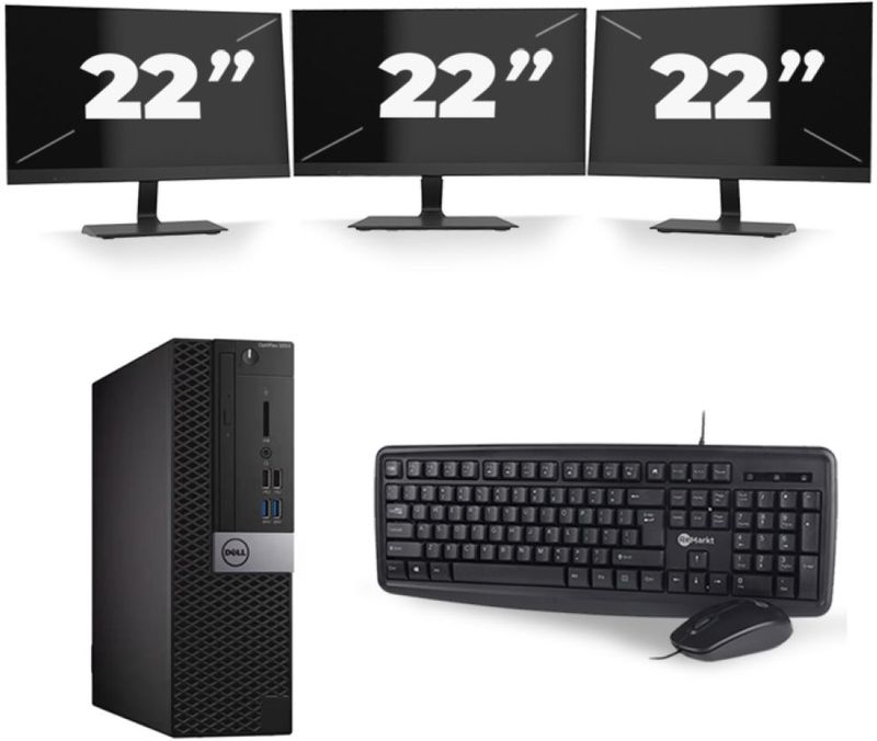 Dell Optiplex 3070 SFF - Intel Core i5-8e Generatie - 16GB RAM - 256GB SSD - Windows 11 + 3x 22 inch Monitor Nette Staat