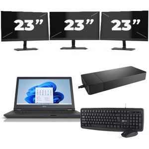 Fujitsu Lifebook E5511 - Intel Core i7-11e Generatie - 15 inch - 16GB RAM - 256GB SSD - Windows 11 Home + 3x 23 inch Monitor Zichtbaar gebruikt