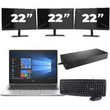 HP EliteBook 735 G6 - AMD Ryzen 7 PRO 3700U - 13 inch - 16GB RAM - 256GB SSD - Windows 10 Home + 3x 22 inch Monitor Zichtbaar gebruikt